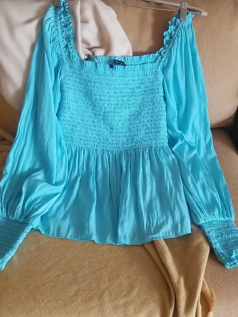 Boston Proper Turquoise Smocked Peasant Tunic - Picture 8 of 9